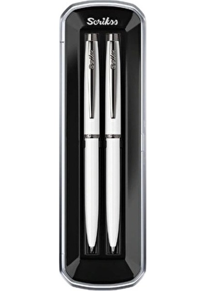 Tükenmez Kalem Seti 2 Adet Beyaz Renkli Kristal Kutuda Modern Tasarım modelleri