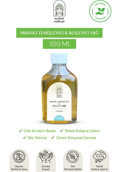 | Bitkisel Hindistan Cevizi Yağlı Besleyici Makyaj Temizleme Yağı, Göz Yakmayan Formül, Parfümsüz (100 ml)