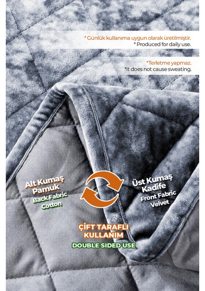 Kapitone Kadife Yatak Örtüsü Seti Çift Kişilik Supersoft 3 Parça Yumuşak Elyaf Dolgulu Çeyizlik Gri modelleri