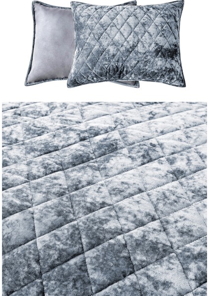 Kapitone Kadife Yatak Örtüsü Seti Çift Kişilik Supersoft 3 Parça Yumuşak Elyaf Dolgulu Çeyizlik Gri indirimleri