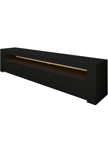 Batı LED Işıklı 2 Kapaklı TV Sehpası – 150 cm – Minimal Tasarım, Düz Siyah