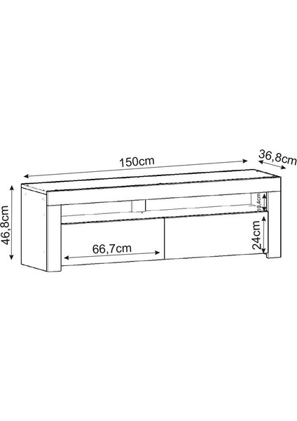 Batı LED Işıklı 2 Kapaklı TV Sehpası – 150 cm – Minimal Tasarım, Ceviz
