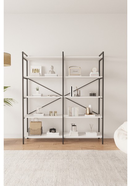 Nilamu Kitaplık / Metal Aksamlı / Antrasit Gri / Açık Raf / Organizer / Ofis / Ev / 5 Raflı Kitaplık