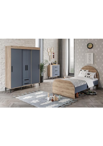 Izmir Çocuk Odası Takımı Tamamı Mdf Antrasit ve Flora