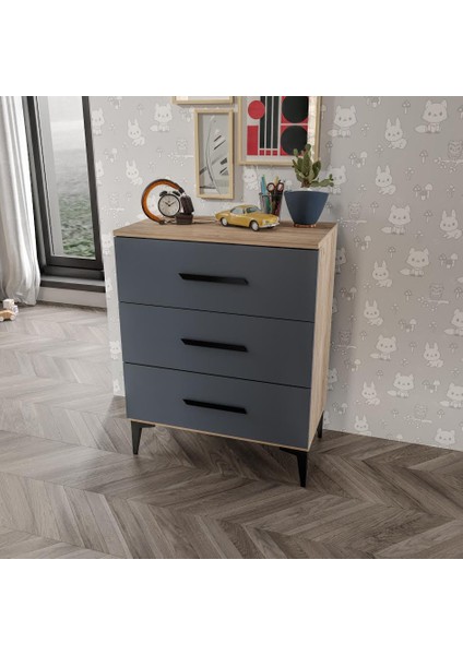 Izmir Çocuk Odası Takımı Tamamı Mdf Antrasit ve Flora