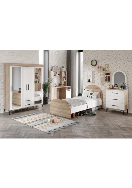 Ildır Çocuk Odası Takımı 4 Parça Tamamı Mdf Flora Beyaz