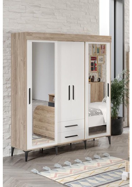 Ildır Sürgülü 2 Kapaklı Gardrop Beyaz Tamamı Mdf Flora Beyaz