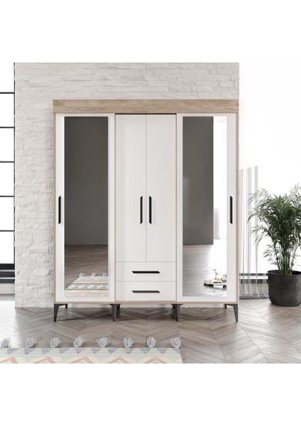 Ildır Sürgülü 2 Kapaklı Gardrop Beyaz Tamamı Mdf Flora Beyaz fiyatları