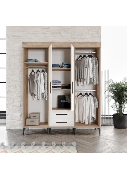 Ildır Sürgülü 2 Kapaklı Gardrop Beyaz Tamamı Mdf Flora Beyaz modelleri