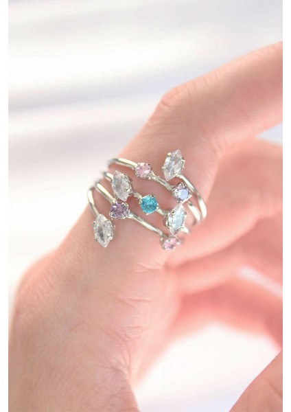 Renkli Zirkon Taşlı Silver Renk Ayarlanabilir Yüzük - TJ-BYK3127