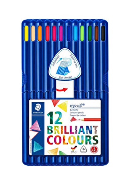 Ergosoft Kuruboya Kalemi 12'li Canlı Renkler Ergonomik Üçgen Gövde ile indirimleri