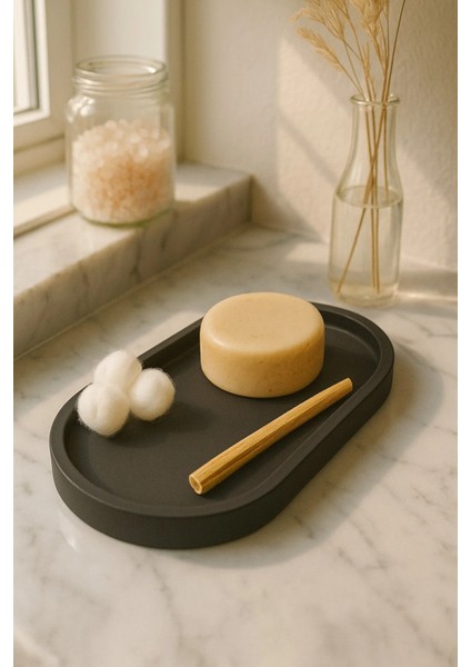 Mat Siyah Beton Oval Tepsi – Şık ve Dayanıklı Dekoratif Sunum Tepsisi (18×9 cm) fiyatları