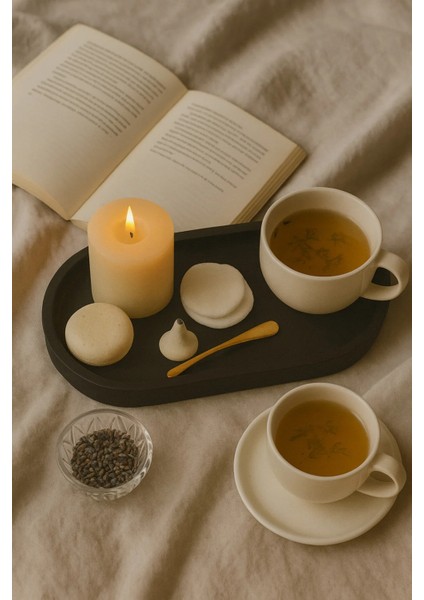 Mat Siyah Beton Oval Tepsi – Şık ve Dayanıklı Dekoratif Sunum Tepsisi (18×9 cm) modelleri