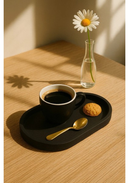 Mat Siyah Beton Oval Tepsi – Şık ve Dayanıklı Dekoratif Sunum Tepsisi (18×9 cm) fırsatları