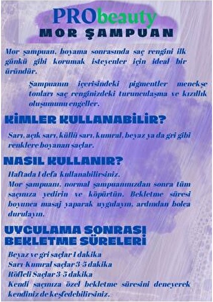 Mor Şampuan Boyalı Saçlar İçin Renk Koruyucu Etki 500 ml Tuzsuz Parabensiz modelleri