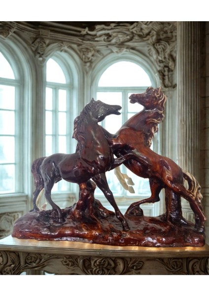 Büyük Boy 40 cm 2'li At Biblo Ahşap Renklerinde Dekoratif At Heykeli