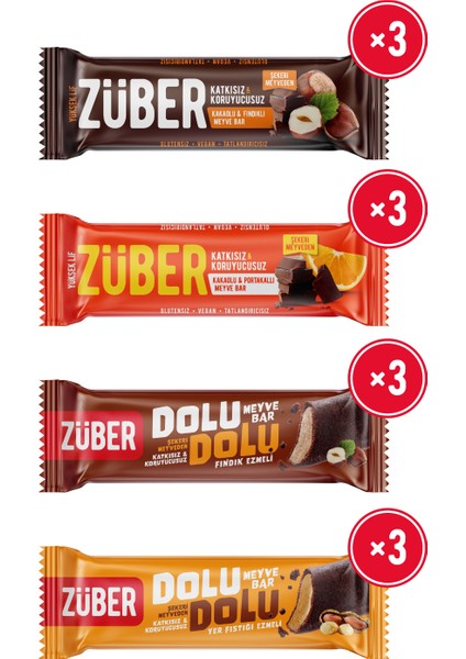 Mix Meyve Bar Paketi x 12 Adet (Dolu Dolu Fındıklı ve Fıstıklı Meyve Bar 30 gr, Portakallı ve Fındıklı Meyve Bar 40 gr)