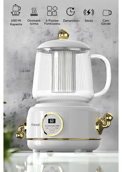 YSB-GC02 Eiffel Beyaz 600ml Elektrikli Çok Fonksiyonlu Cam Su Isıtıcısı Kettle Bitki Çayı Makinesi