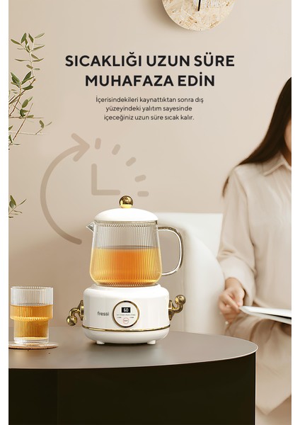 YSB-GC02 Eiffel Beyaz 600ml Elektrikli Çok Fonksiyonlu Cam Su Isıtıcısı Kettle Bitki Çayı Makinesi