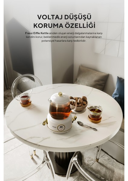 YSB-GC02 Eiffel Beyaz 600ml Elektrikli Çok Fonksiyonlu Cam Su Isıtıcısı Kettle Bitki Çayı Makinesi