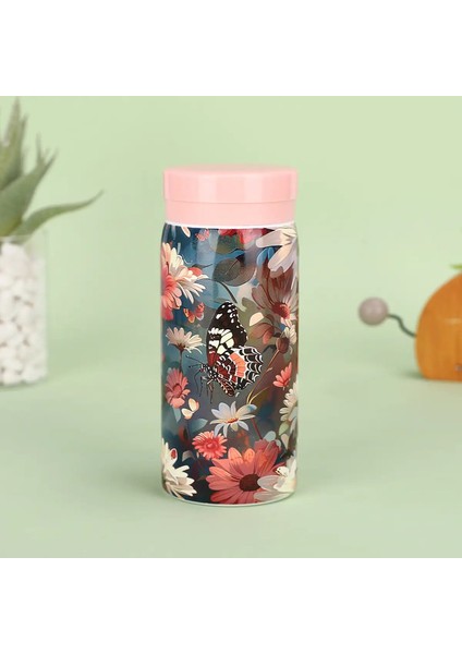 200ML Yeni 304 Paslanmaz Çelik Basılı Cep Kupası Çift Katmanlı Vakum Şenlikleri Mini Termos Kupası Değer Taşınabilir Su Şişesi Kapasite: 200ML/RENK: Pembe (Yurt Dışından)