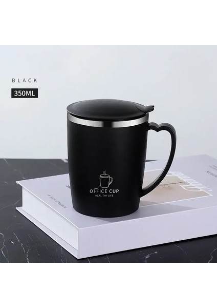 350ML Vakum Kupası Taşınabilir Kupa Yalıtımlı Kupa Açık Seyahat Çift Duvar Paslanmaz Çelik Kahve Kavuzu Saplı ve Lidcapacity: 350ML/RENK: Siyah (Yurt Dışından)