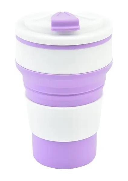 350ML/500ML Silikon Katlanır Kupa Kapak Kahve Seyahati Dışarıda Taşınabilir Su Içme Çay Dağı Kapasite: 500ML/RENK: Mor Beyaz (Yurt Dışından)