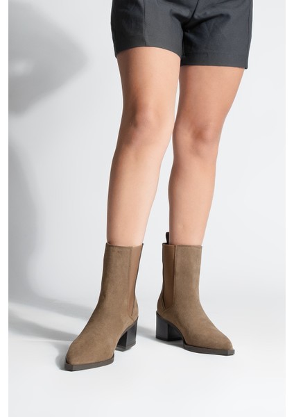 Kadın Sivri Burun Çift Lastikli Kalın Topuklu Bot Zefina Kahve Süet fırsatları