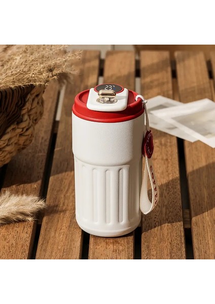 450ML Akıllı Termos Şişe Dijital LED Sıcaklık Kahve Kupa Kupa Paslanmaz Çelik Termal Kupa Tumbler Kupa Taşınabilir Vakum Şenlikleri Kapasite: 450ML/RENK: Beyaz Kırmızı (Yurt Dışından)