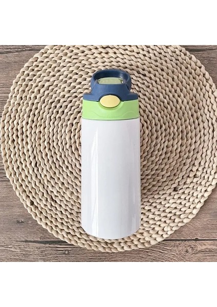 12 Oz Süblimasyon Düz Sippi Dak Flip Üst Çocuk Şişe Paslanmaz Çelik Çift Duvar Su Dağı Saman Yudum Şişe Kapasite: 12OZ/RENK: Mavi Yeşil (Yurt Dışından)