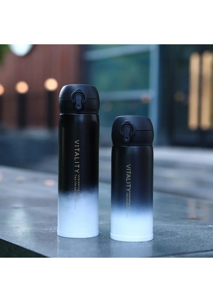 350/450ML Gradyan Taşınabilir Termal Yalıtım Vakum Tulumbil Kupası Açık Hava Spor Seyahat Su Şişesi Için Beyaz Kapak Kapasitesi: 350ML/RENK: Gradyan Siyah (Yurt Dışından)