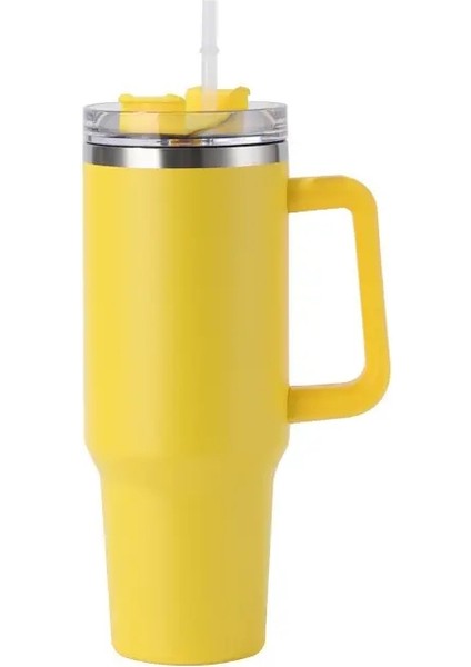 40 Oz Paslanmaz Çelik Yalıtımlı Su Şişesi, Içme Dağı ile Kapalı Kap Kapasitesi Için Kapak Saman Kupası ile Soğuk Dak Tutar: 1200ML/RENK: Sarı (Yurt Dışından)