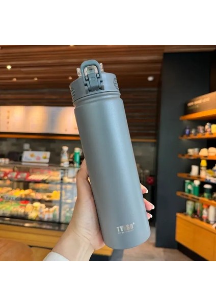 Tyeso 600ML/750ML Termos Su Şişesi Saman Paslanmaz Çelik Araçlı Termal Spor Kupası Soğuk ve Isı Termal Seyahat Kupa Kapasitesi: 600ML/RENK: Gri (Yurt Dışından)