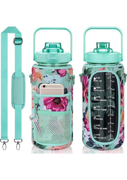 2l Su Şişesi Kapağı Izolatör Kılıf Torbası Tumbler Şişe Çantası Kamp Kampı Için Taşınabilir Açık Hava Spor Içki Torbası Renk: Yeşil Çiçek (Yurt Dışından)