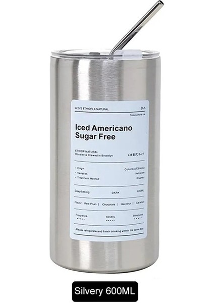 Kahve Kupası Termos 304 Paslanmaz Çelik Çift -Katmanlı Soğutucu Saman Kupası Taşınabilir Yeniden Kullanılabilir Ice American Coffee Sup Bottlecapity: 601-700ML/RENK: Stil B Gümüş (Yurt Dışından)