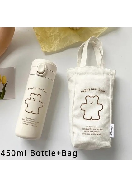 450ML Bear Termos Kupası Dış Mekan Seyahat Spor Su Şişesi Taşınabilir Su Kupası Çalışma Kamp Yürüyüş Kum Yürüyüşü Vakum Şişesi Kapasitesi: 350ML Veya 450ML/RENK: 450ML Set (Yurt Dışından)