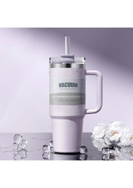 40 Oz 1200ML Çift Katmanlı Yalıtımlı Tumbler Soğuk Içecek Seyahat Kupası Kahve Kupası Işlenmiş ve Saman Yalıtılmış Tumbler Buz Kupası Kapasitesi: 1200ML/RENK: D (Yurt Dışından)