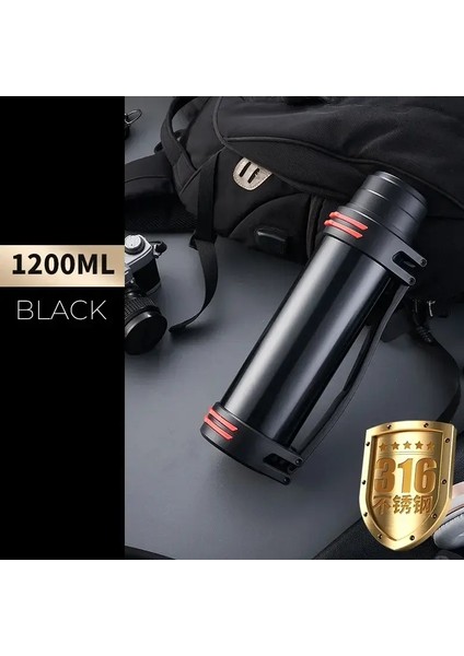 Paslanmaz Çelik Termos Şişesi Vakum Büyük Kapasite Şişeler Su Şişesi Yalıtımlı Su Dış Mekan Şişe Dak Sıcak Koruma: 1000-3000ML/RENK: 1000ML Siyah (Yurt Dışından)