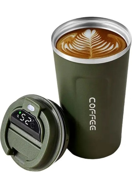 Yeni Akıllı Sıcaklık Ölçümü Paslanmaz Çelik Kahve Fincanı Termos Fincan Düz Renk Kademeli Değişim Isteğe Bağlı Taşınabilir Kapasite: 510ML/RENK: Yeşil (Yurt Dışından)