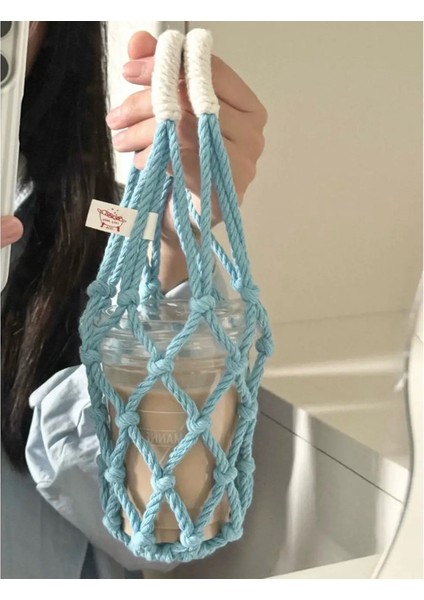 Ins Internet Ünlü Su Kupası Net Torba El Dokusu Taşınabilir Çanta Sütü Çay Kahve Kupası Su Kupası Set Seyahat Kupası Setcolor: Kahverengi (Yurt Dışından)