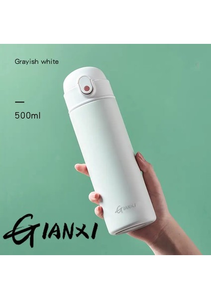Gianxi Saman Termos Kupası Paslanmaz Çelik Termos Su Şişesi Basit Stil Taşınabilir Yalıtılmış Kur Içki Kapasitesi: 400-500ML/RENK: Beyaz 500ML (Yurt Dışından)