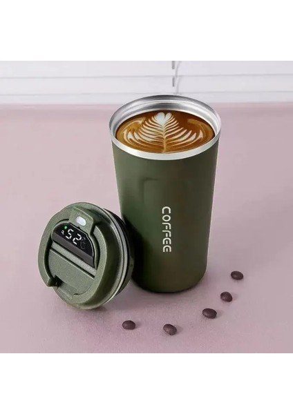 380ML Akıllı Sıcaklık Ekran Termos Kahve Kupası Seyahat Termal Kupa Sızdırmaz Çay Kahve Kupası Ofis Iş Su Kurı Kapasite: 380ML/RENK: Yeşil (Yurt Dışından)