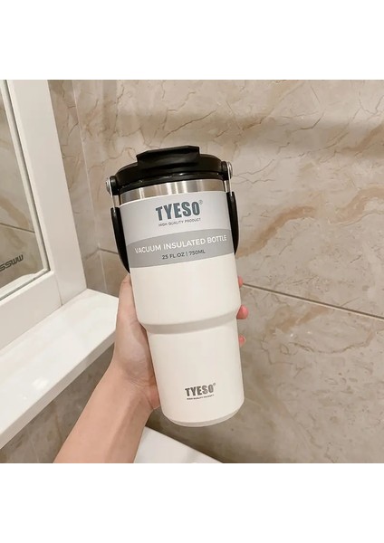 600ML Tyeso Kahve Kupası Paslanmaz Çelik Termos Şişe Taşınabilir Vakum Kupa Termos Yalıtımlı Araba Sütü Çay Su Şişesi Kapasite: 600ML/RENK: Beyaz (Yurt Dışından)