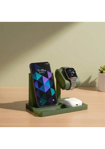 4'ü 1 Arada Telefon Tutucu Saat Kablosuz Kulaklık Standı