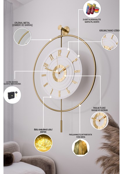 12-24h - Xxl 60x80cm-Timelless Kristal (Pilli) (Quartz ), Metal (Mobilya) Duvar Saati fiyatları