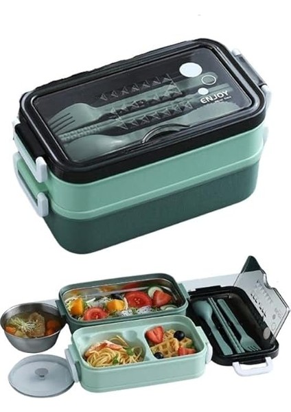 Village Concept Lunch Box, 1400 ml 3 Katlı Beslenme Kutusu, Çatal Bıçak Takımı, Yemek Kutusu, Yemek Kutusu, Bulaşık Makinesinde Yıkanabilir, Mikrodalga Fırına Dayanıklı, Iş ve Okul Için, Beslenme Kutusu (Yeşil) fiyatları