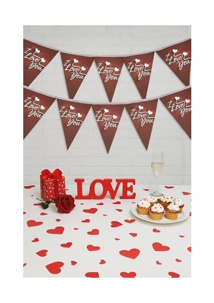 You Temalı Kırmızı Beyaz Üçgen Flama Bayrak, Romantik Parti Dekorasyonu, Sevgililer Günü Süslemesi modelleri