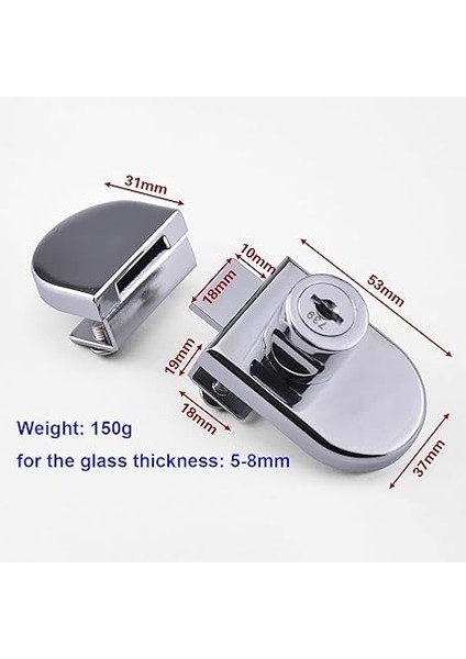 2 Parça Cam Dolap Kilidi Şarap Dolabı Kilidi, Delme Yok, Cam Kalınlığı Için 5-8 mm / 0,2 Inç - 0,31 Inç Vitrin Alışveriş Merkezi Vitrini Cam Şarap Dolabı Takı Kapı modelleri