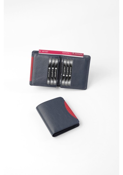 Hakiki Deri Erkek Cüzdan -13660 - Lacivert/Kırmızı modelleri