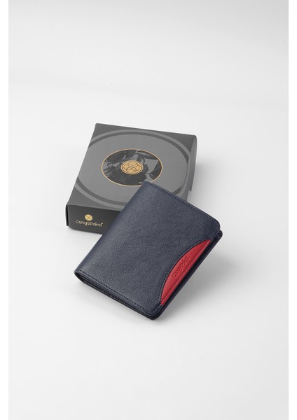 Hakiki Deri Erkek Cüzdan -13660 - Lacivert/Kırmızı fırsatları